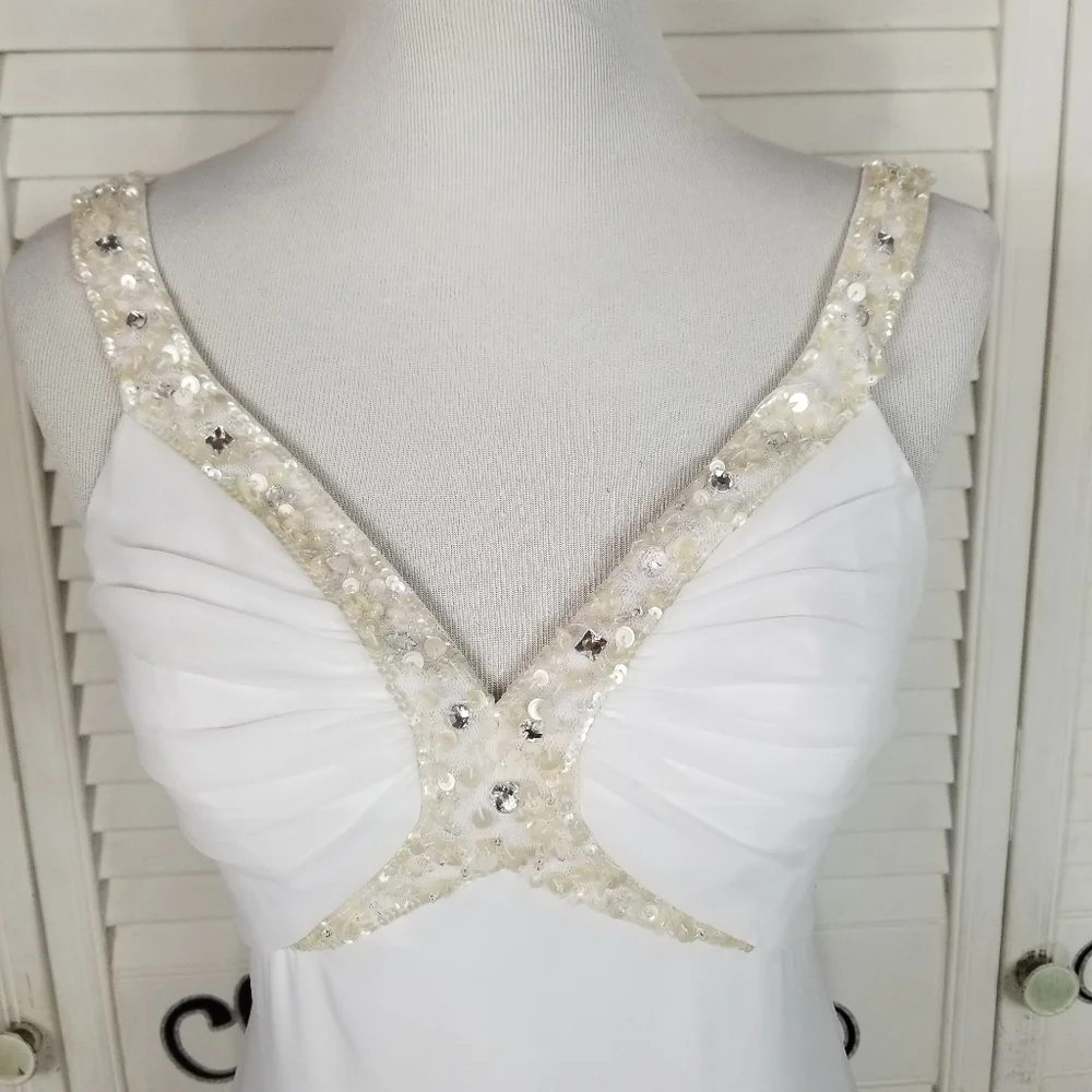 DB Studio beaded romantic white wedding gown silky chiffon - Picture 3 of 6